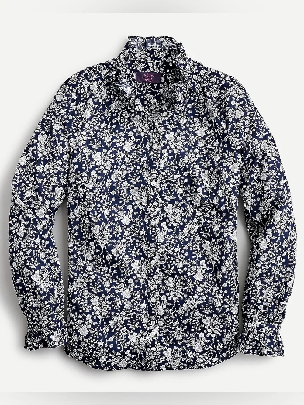 J Crew Liberty Of London Classic Fit Boy Shirt Ruffle Collar Blue Floral Small